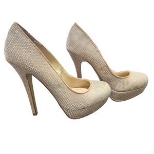 Betsyville Women's Nude Platform Rhinestone Pumps Heels Size 7‎ Heels